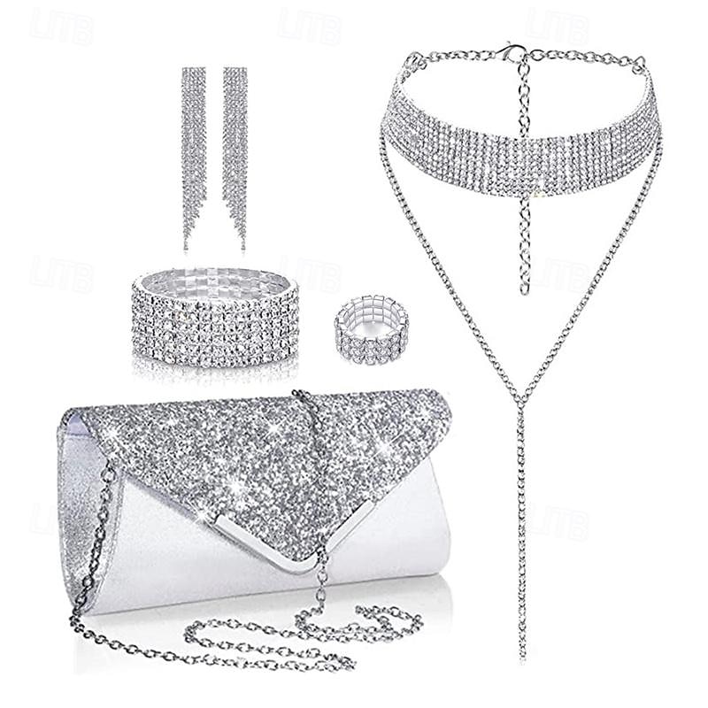 Bride Diamond Landmine Dinner Bag Full of Diamond Claw Chains Tassel Bracelets Earrings Necklaces Four Piece Jewelry Set