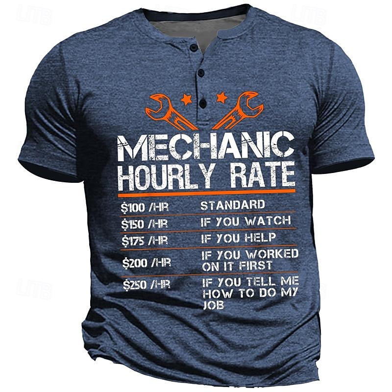 Mechanical Hourly Rate Men's Street Style 3D Printed Henley T Shirt Street Holiday Going out T shirt Blue Army Green Dark Blue Short Sleeve Henley Shirt Spring & Summer