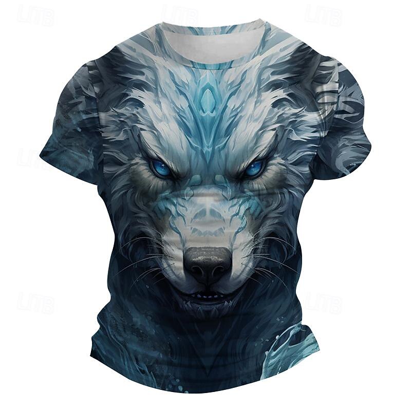 Men's Graphic Wolf T Shirt Short Sleeve T shirt 3D Print Crew Neck Shirt Subculture Sports Outdoor Holiday Going out Light Blue Red Blue Spring & Summer Clothing Apparel S M L XL 2XL 3XL