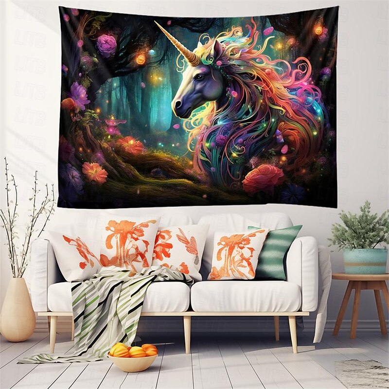 Colorful Unicorn Hanging Tapestry Wall Art Large Tapestry Mural Decor Photograph Backdrop Blanket Curtain Home Bedroom Living Room Decoration2