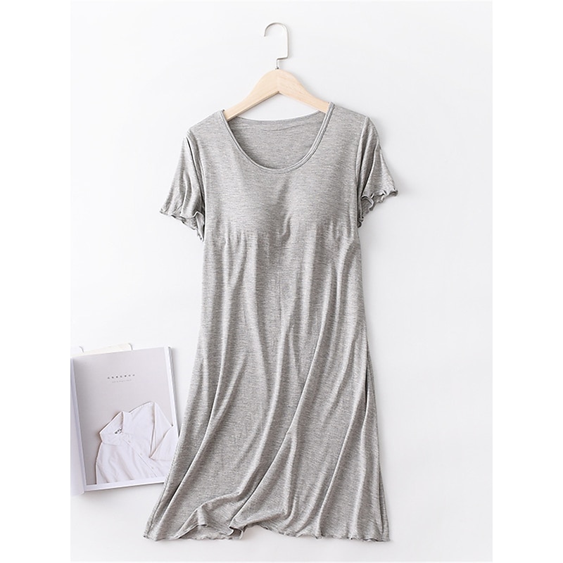 Women's Pajamas Nightgown Nightshirt Dress Pure Color Simple Comfort Home Daily Bed Modal Breathable Crew Neck Short Sleeve T shirt Tee Summer Spring Home Outfits2