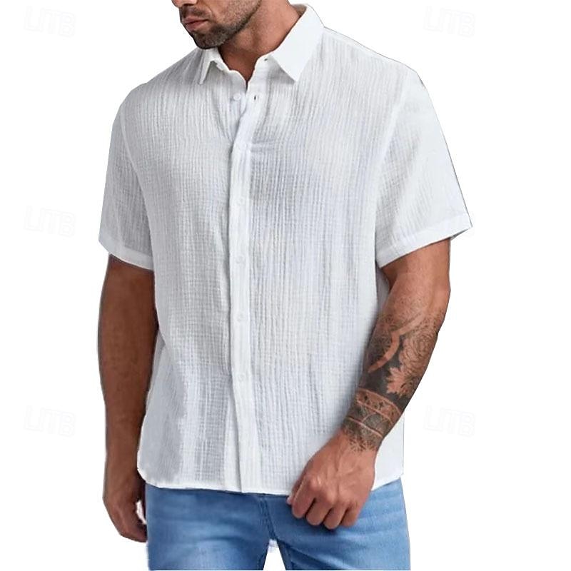 Men's Summer Shirt Casual Shirt Beach Shirt Button Up Shirt Black White Wine Brown Green Short Sleeve Plain Lapel Vacation Hawaiian Button-Down Clothing Apparel Polyester Fashion Casual Comfortable2