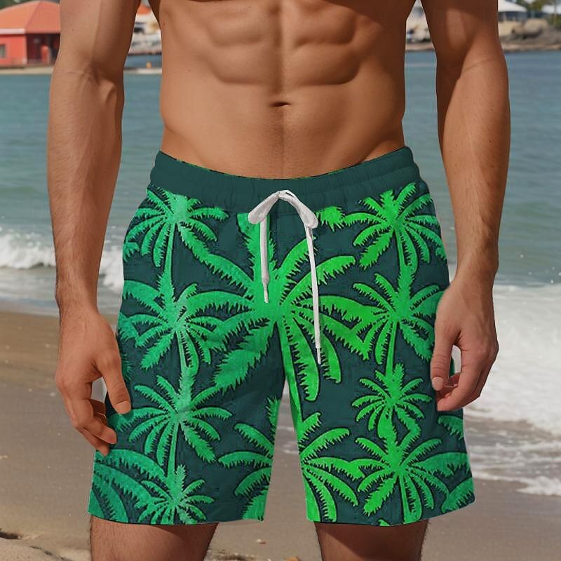 Men's Coconut Tree Swim Shorts Board Shorts Swimming Trunks Mid Waist Vacation Hawaiian Holiday Vacation Holiday Beach Drawstring with Mesh lining Elastic Waist Designer Clothing Apparel2