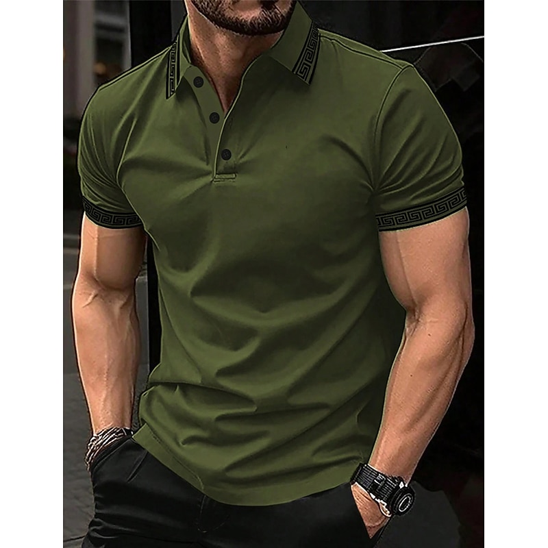 Men's Polo Shirt Button Up Polos Casual Sports Lapel Short Sleeve Fashion Basic Color Block Patchwork Summer Regular Fit Black Army Green Burgundy Navy Blue Beige Polo Shirt3