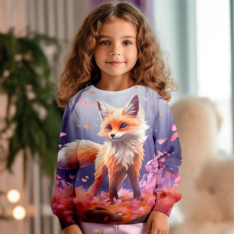 Girls' 3D Fox Sweatshirt Pullover Pink Long Sleeve 3D Print Spring Fall Active Fashion Cute Polyester Kids 3-12 Years Hooded Outdoor Casual Daily Regular Fit2