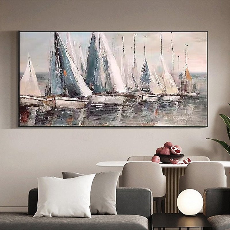 Handmade Abstract Large Sailboat Oil Painting on Canvas Hand painted Texture Acrylic Ocean Seascape Painting Nautical Art painting for Living Room Home Wall Decor2