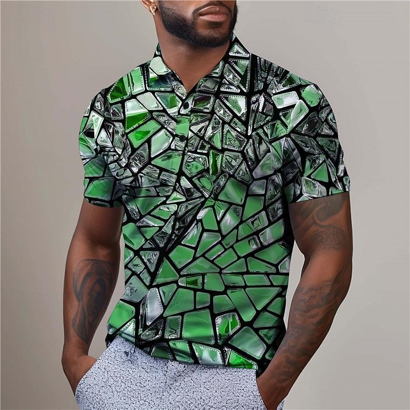 Men's Graphic Golf Shirt Short Sleeve Polo Shirts Collared Shirts Casual Vacation Wear Rave Wear Party Outfits Buttons 3D Print Summer Silver Yellow Red4