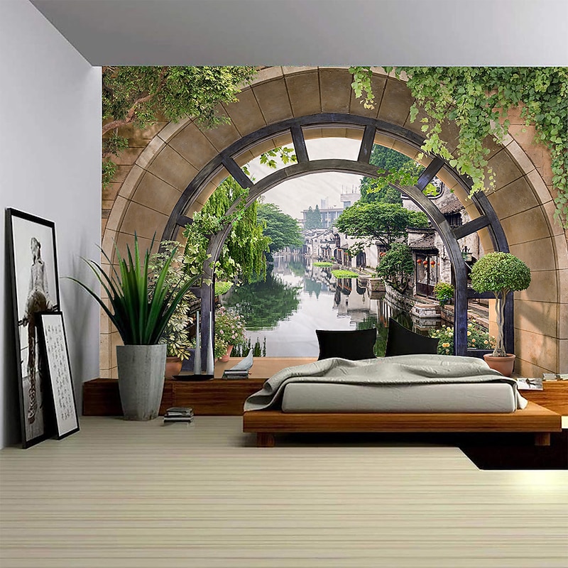 Forest outside Cave Hanging Tapestry Wall Art Large Tapestry Mural Decor Photograph Backdrop Blanket Curtain Home Bedroom Living Room Decoration3