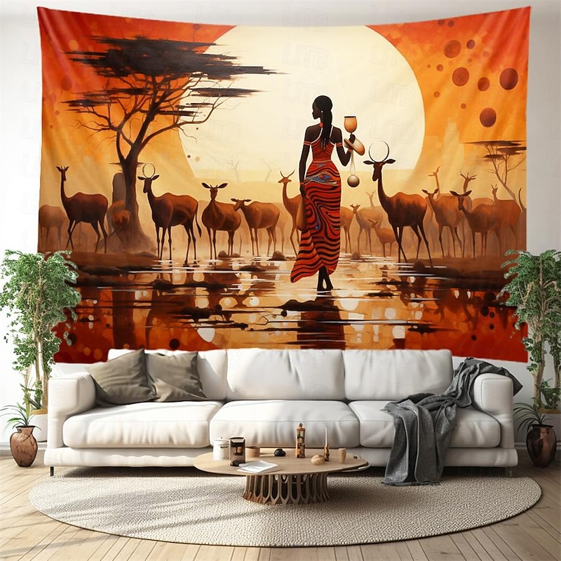 African Folk Art Hanging Tapestry Wall Art Large Tapestry Mural Decor Photograph Backdrop Blanket Curtain Home Bedroom Living Room Decoration 5