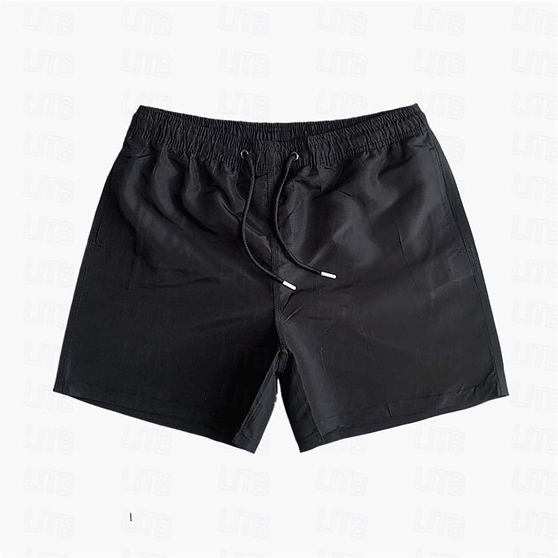 Men's Swim Shorts Shorts Beach Shorts Drawstring Elastic Waist Plain Comfort Quick Dry Short Holiday Beach Weekend Fashion Casual Black Yellow Micro-elastic2