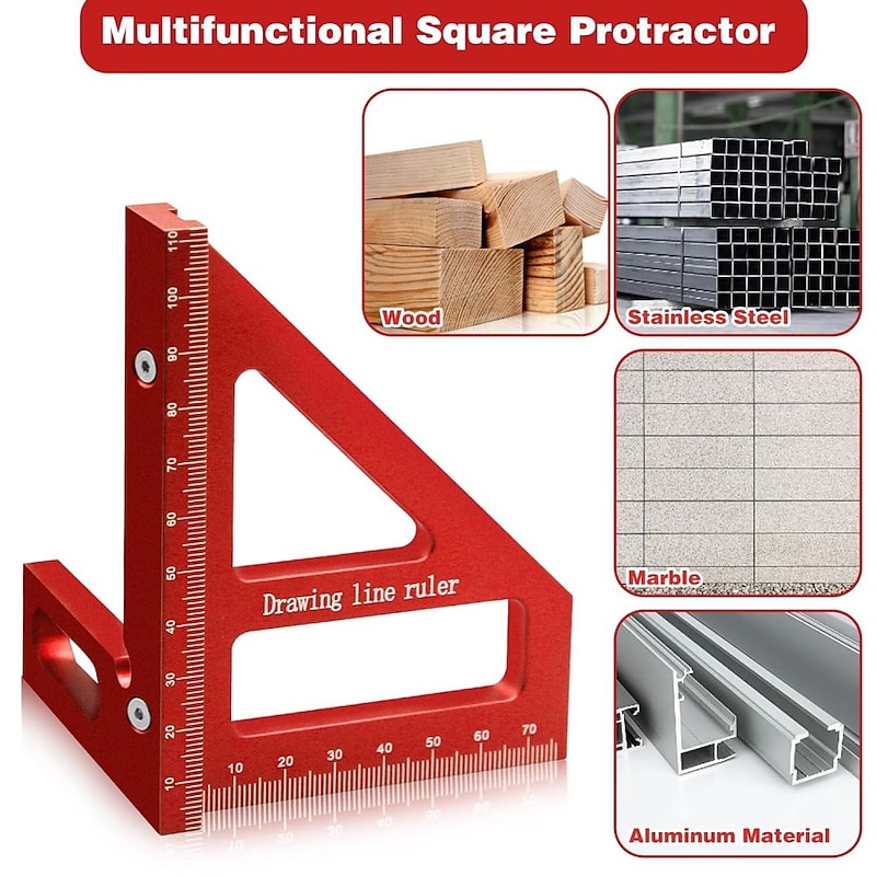 3D Multi-Angle Measuring Ruler,45/90 Degree Aluminum Alloy Woodworking Square Protractor,Drawing Line Ruler, Miter Triangle Ruler High Precision Layout Measuring Tool for Engineer Carpenter3