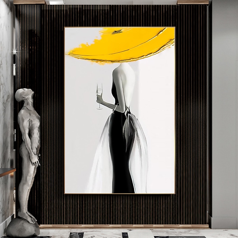 Woman in yellow hat Modern Abstract Sexy Woman Figure Canvas Painting Hand-painted Wall Art for Living Room Home Decor No Frame3