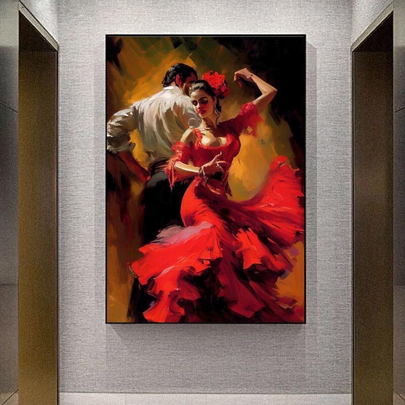 Spain Style Flamenco Arts Couple Canvas Handpainted Dancer Woman Wall Art Dancing Wall Decor Handmade On Canvas Home Office Decoration(No Frame)3