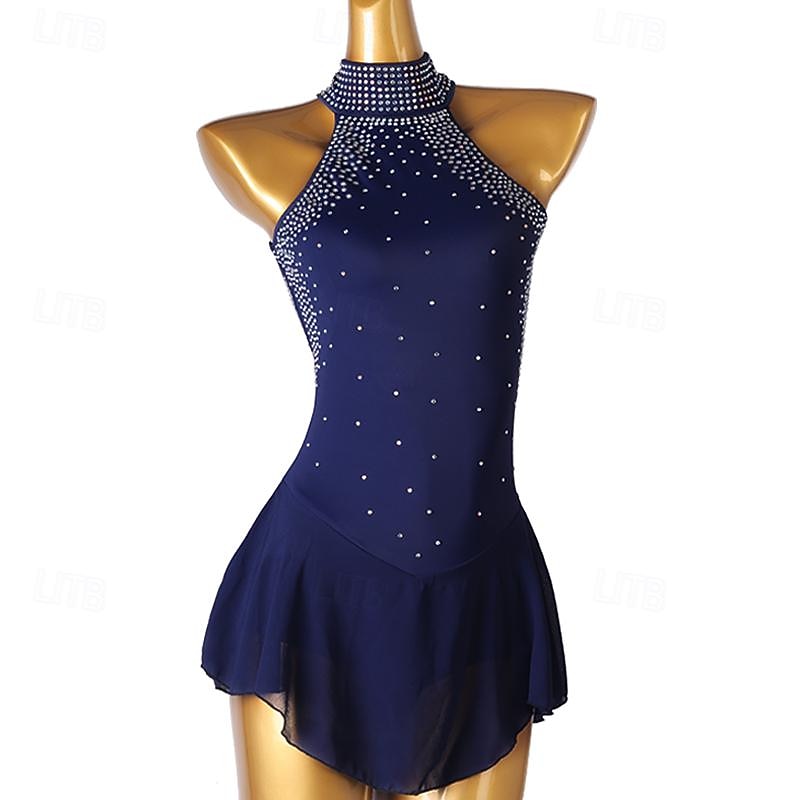 Dance Salsa Latin Dance Dress Rhinestone Women's Girls' Performance Training Sleeveless High Chiffon Spandex