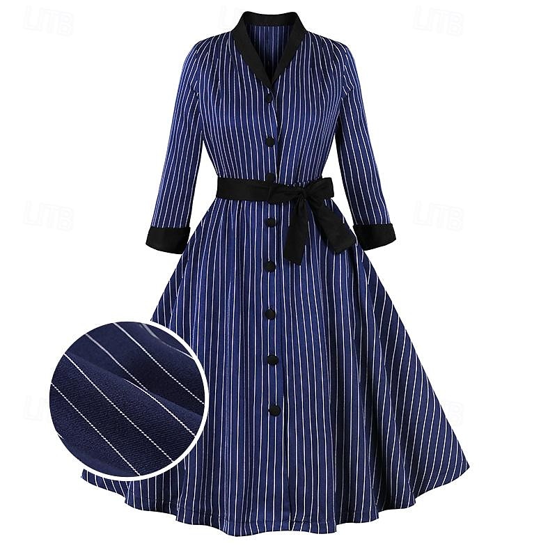 Retro Vintage 1950s Vintage Dress Cocktail Dress Swing Dress Flare Dress Stripes Fancy Dress Women's Masquerade Party / Evening Bachelorette Party Adults' Dress Homecoming Dresses