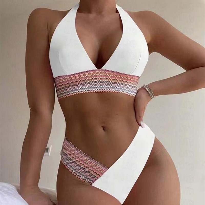 Women’s Normal Swimwear Bikini 2 Piece Swimsuit Quick Dry Push Up Pure Color Scoop Neck Sporty Sexy Bathing Suits 2024 – GBP £26