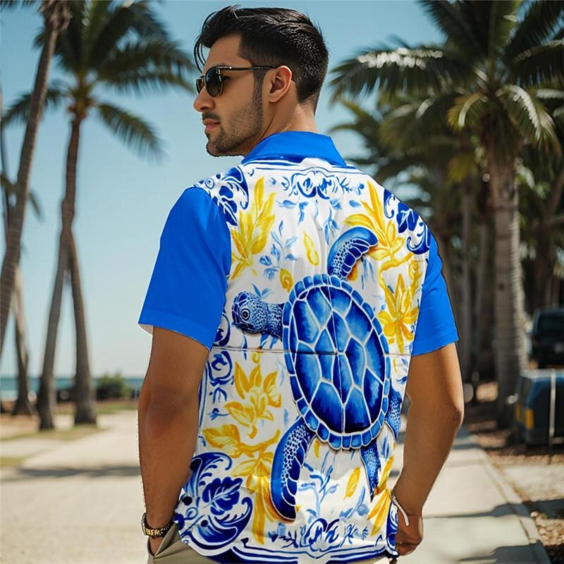 Men's Tropical Turtles Shirt Summer Hawaiian Shirt Aloha Shirt Short Sleeve Shirt Turndown Vacation Hawaiian Outdoor Vacation Hawaiian Blue Sky Blue Purple S M L2