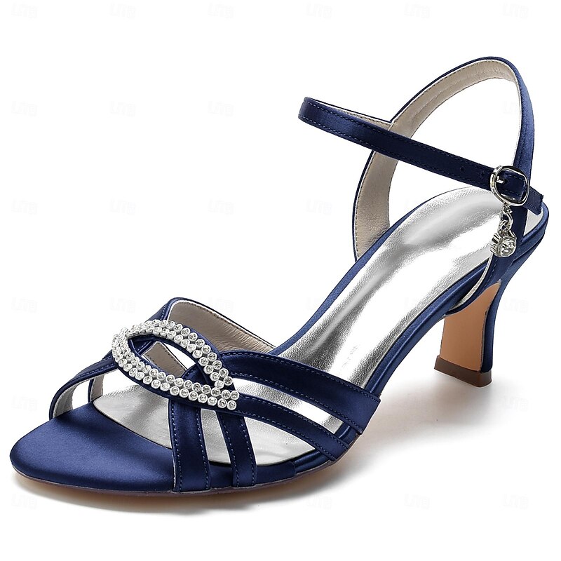 Women's Dark Blue Satin Strappy Heels with Rhinestone Detailing – Elegant Wedding or Evening Sandals2