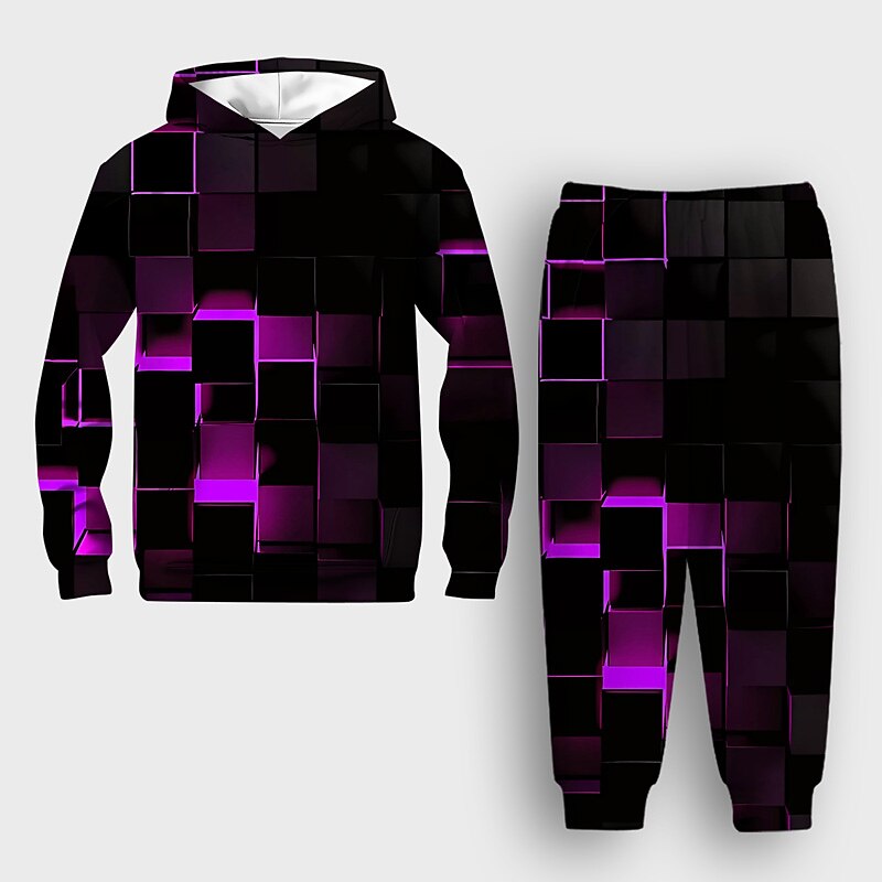 Unisex 3D Geometric Gradient Ramp Hoodie & Sweatpants Set Clothing Set Long Sleeve Summer Spring Fall Sports Comfort Kids 3-12 Years 4-13 Years Outdoor Vacation Loose Fit3
