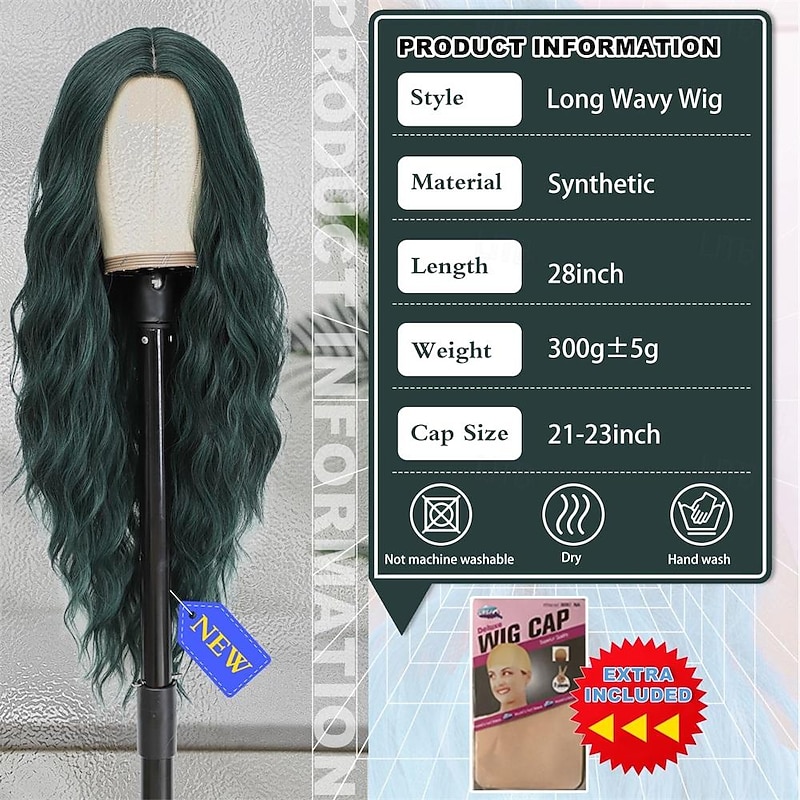 Halloween Wigs Long Cosplay Green Wig 28 Inch Middle Part Synthetic Wig Realistic Carnival Gifts Party Wigs for Women Daily Use Colorful Wigs St.Patrick's Day Wigs2