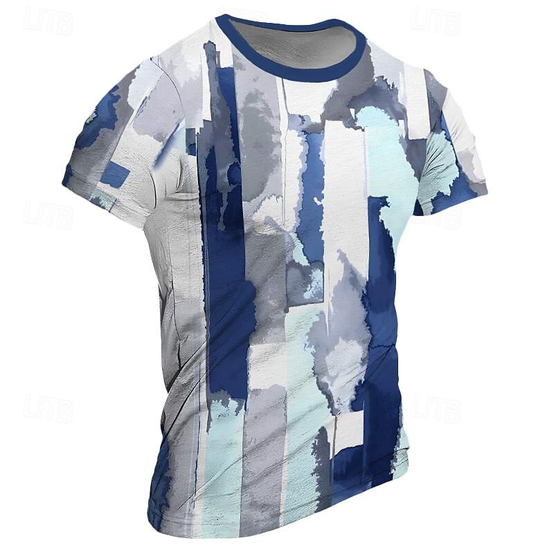 Men's Graphic Color Block T Shirt Short Sleeve T shirt 3D Print Crew Neck Shirt Retro Vintage Casual Street Style Sports Outdoor Holiday Going out Blue Red Purple Spring & Summer Clothing Apparel S M