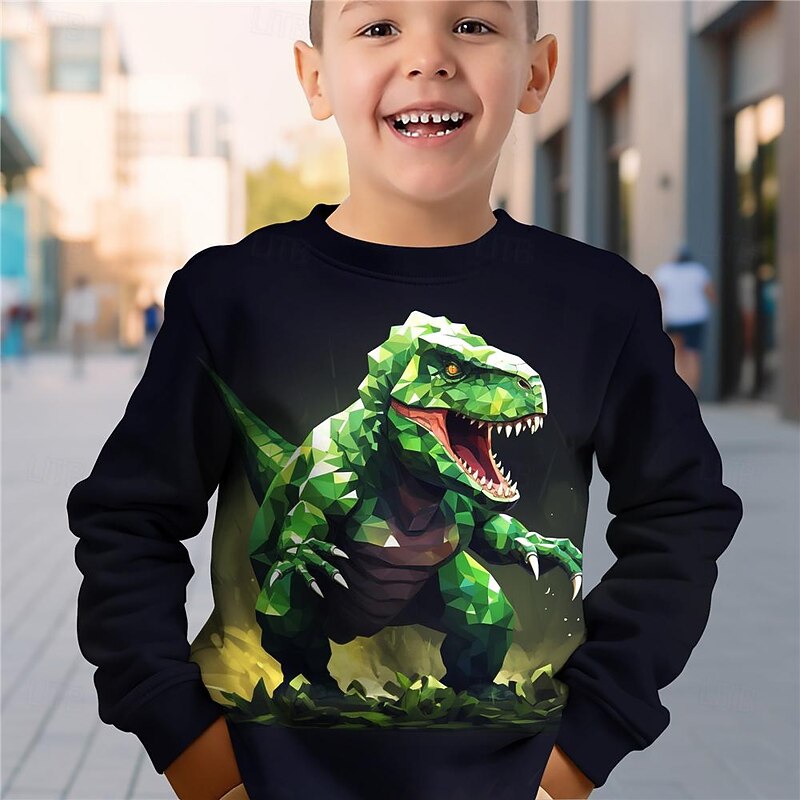 St. Patrick Boys 3D Dinosaur Sweatshirt Pullover Long Sleeve 3D Print Spring Fall Fashion Streetwear Cool Kids 3-12 Years 4-12 Years Crew Neck Outdoor Casual Daily Regular Fit4
