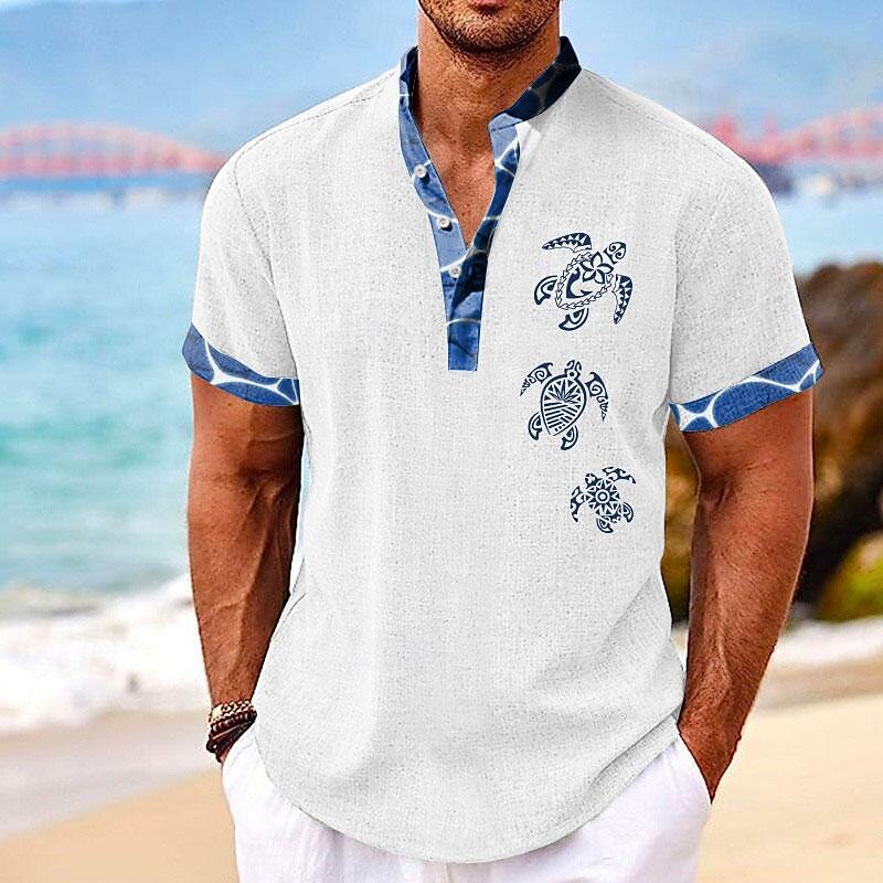 Men's Tropical Turtle Summer Shirt Casual Shirt Summer Hawaiian Shirt Short Sleeve Shirt Stand Collar Hawaiian Resort Vacation Holiday Going out Light Blue Black White S M L