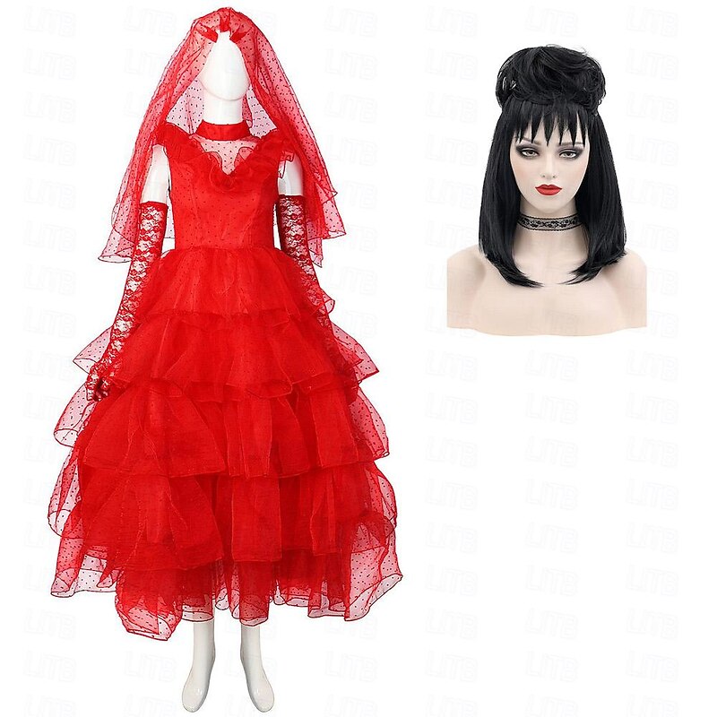 Beetlejuice Ghost Bride Lydia Deetz Dress Cosplay Costume Masquerade Adults' Women's Dresses Halloween Party / Evening Halloween Carnival Masquerade Easy Halloween Costumes With Costume Wig