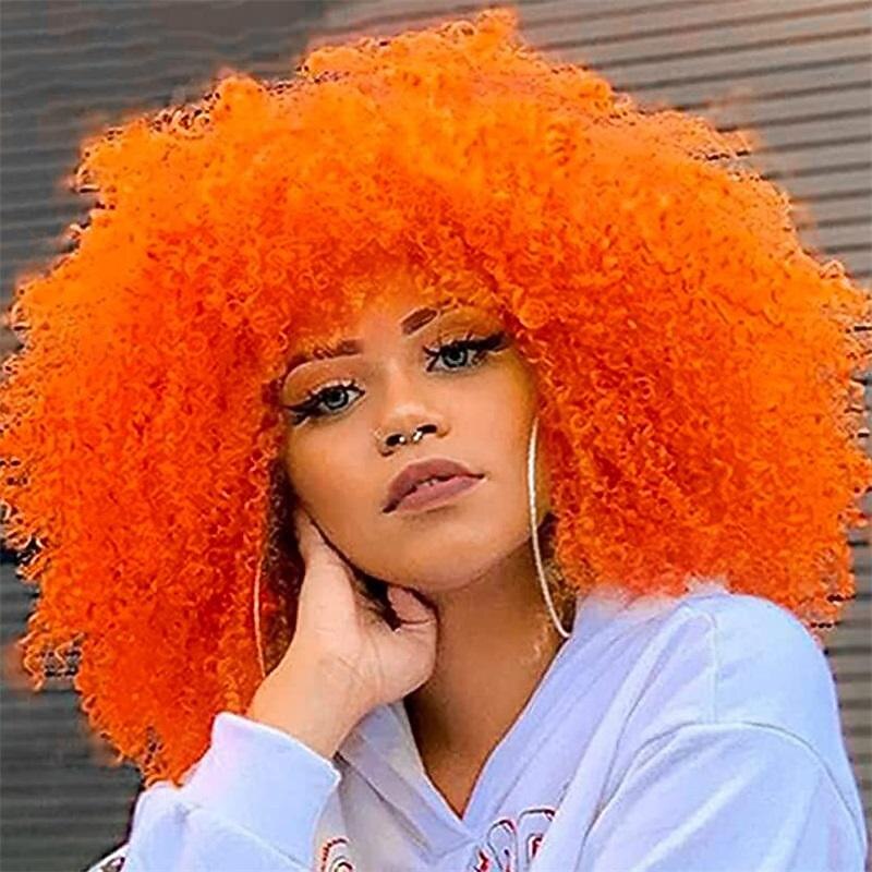 Curly Wig with Bangs for Black Women Short Kinky Curly Wig 14inch Afro Hair Carnival Party Christmas Cosplay Wigs4