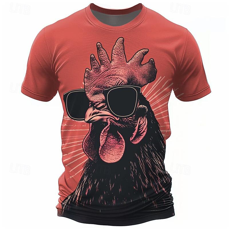 Men's Graphic Animal Rooster T Shirt Short Sleeve T shirt 3D Print Crew Neck Shirt Daily Designer Casual Sports Outdoor Holiday Going out Black Navy Blue Red Spring & Summer Clothing Apparel S M L XL4
