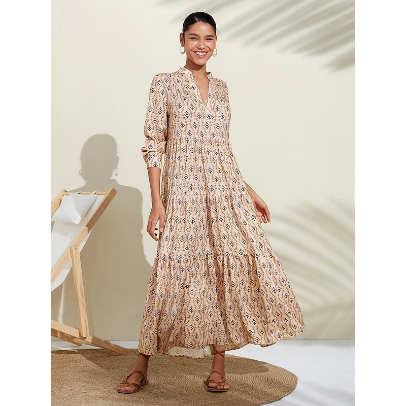 Women's Loose Pink Long Sleeve Floral Botanical Plants Pattern Plant Spring & Summer Spring and Summer V Neck Stand Collar Casual Daily Vacation S M L