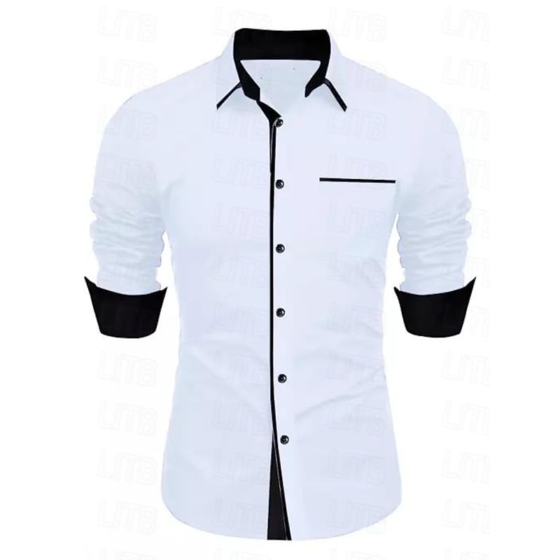 Men's Dress Shirt Casual Shirt Black White Light Green Burgundy Blue Long Sleeve Color Block Solid / Plain Color Turndown Wedding Vacation Button-Down Clothing Apparel Cotton Fashion Leisure