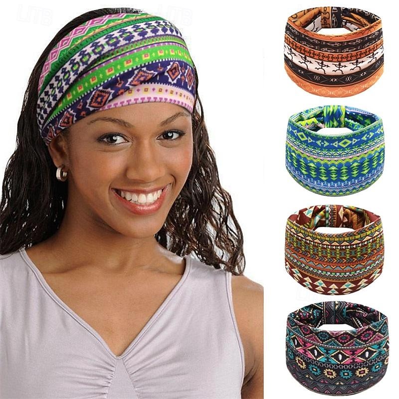 Bohemian Women S Elastic Headband African Fashion Print Wide Brimmed Headscarf Sports Yoga Headband2