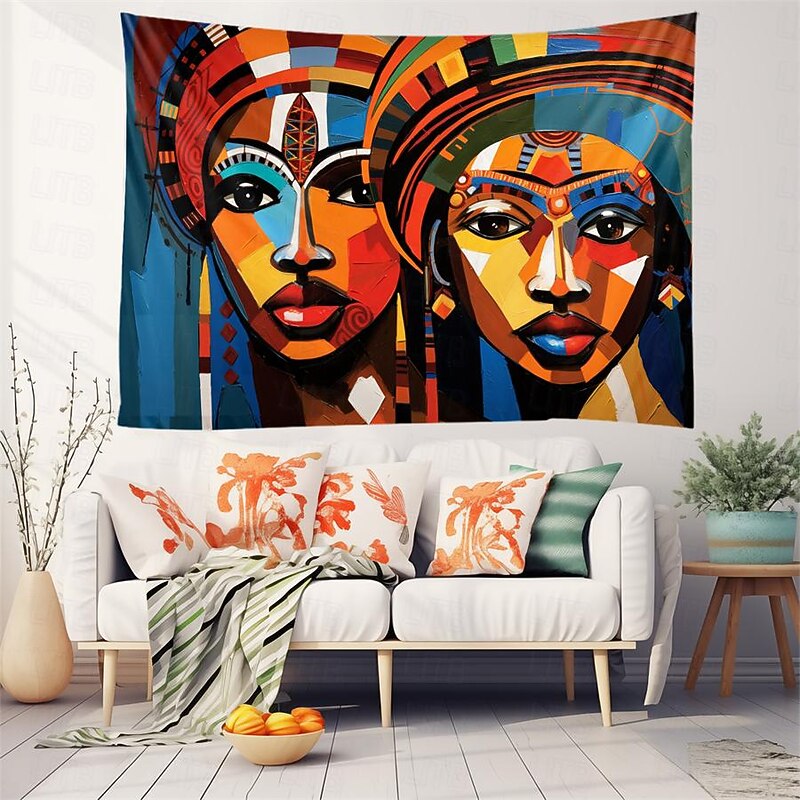 African Folk Art Hanging Tapestry Wall Art Large Tapestry Mural Decor Photograph Backdrop Blanket Curtain Home Bedroom Living Room Decoration 10