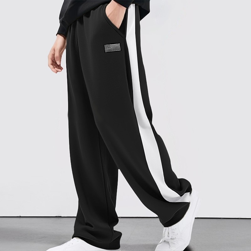 Men's Sweatpants Joggers Trousers Patchwork Drawstring Elastic Waist Color Block National Flag Comfort Breathable Casual Daily Holiday Sports Fashion Black Blue4