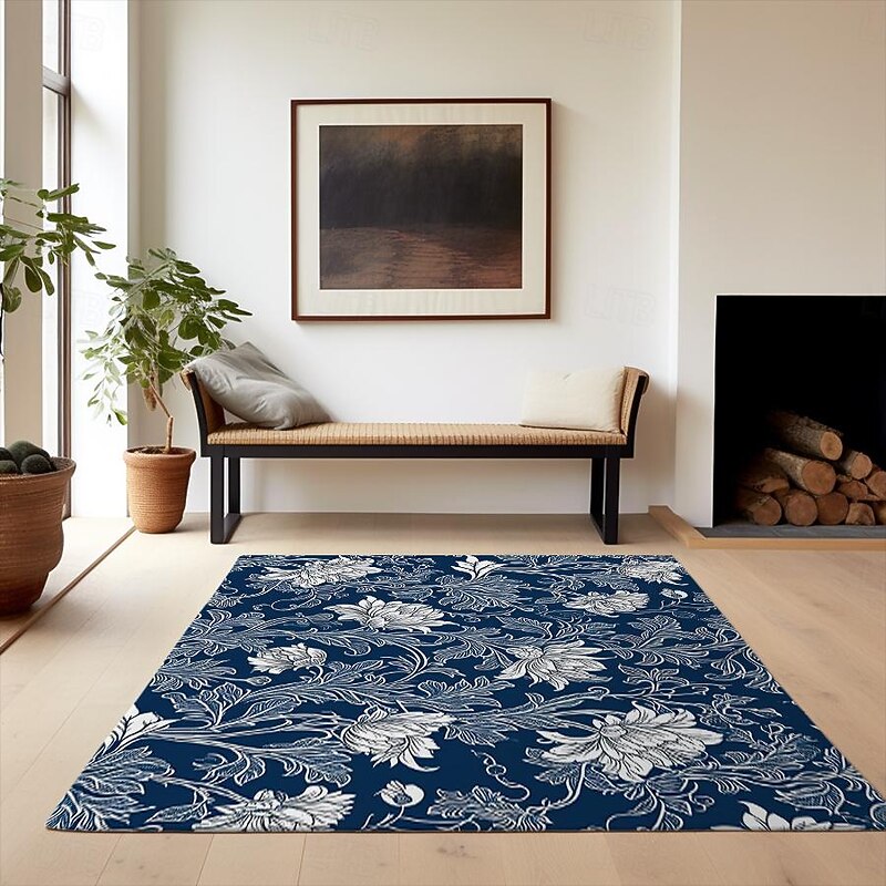 Blue Flower Area Rug Kitchen Mat Non-Slip Oil Proof Floor Mat Livingroom Rug Indoor Outdoor Mat Bedroom Decor Bathroom Mat Entrance Rug Door Mat Bird Tree of Life4