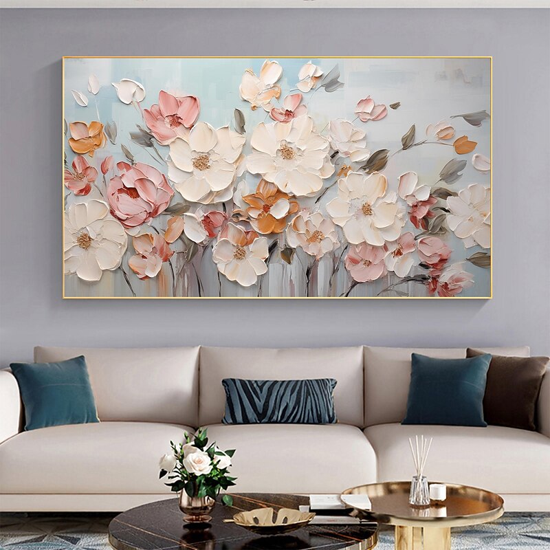 Handmade Original Flower Oil Painting On Canvas Wall Art Decor Abstract Minimalist Floral Painting for Home Decor With Stretched Frame/Without Inner Frame Painting3