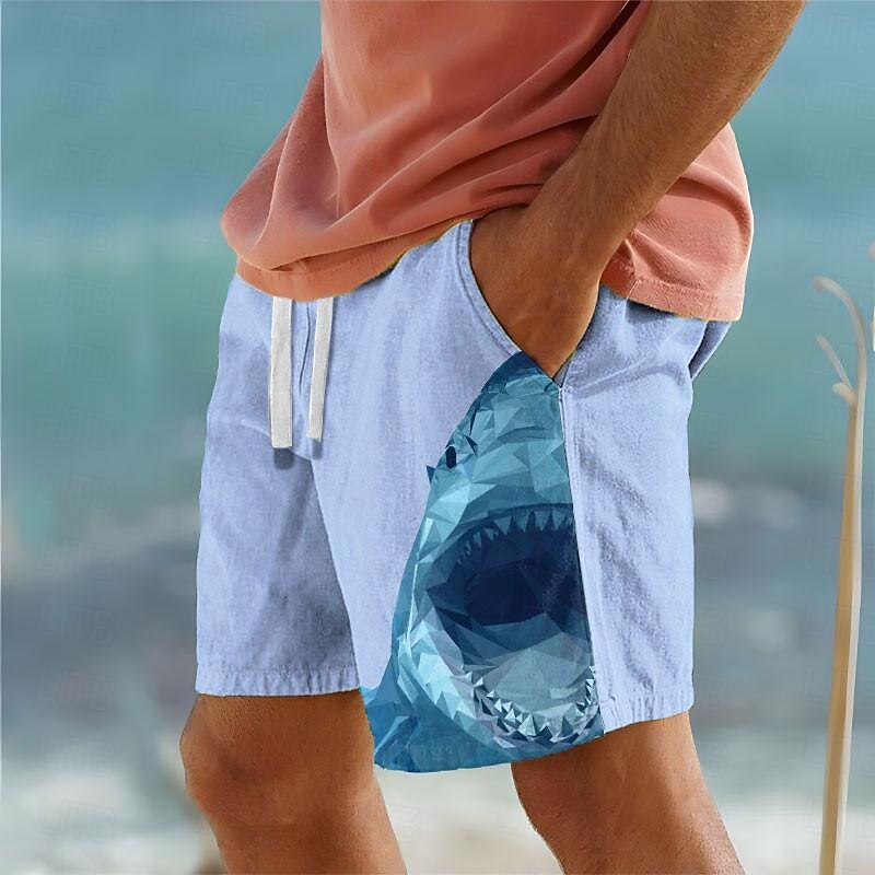 Men's Shark Swim Shorts Board Shorts Swimming Trunks Mid Waist Vacation Hawaiian Holiday Vacation Holiday Beach Drawstring with Mesh lining Elastic Waist Designer Clothing Apparel2