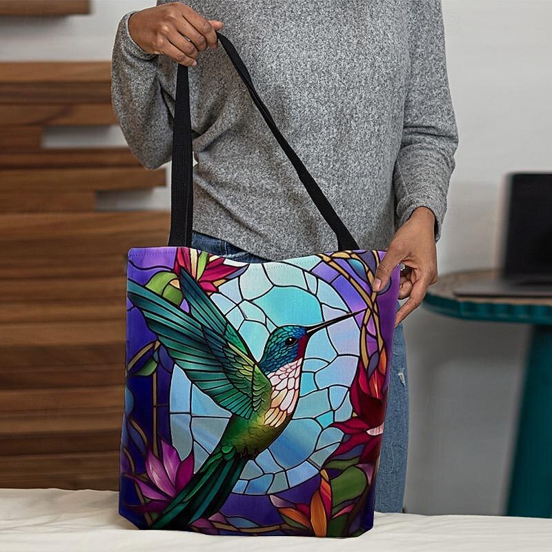Women's Tote Shoulder Bag Canvas Tote Bag Polyester Shopping Daily Holiday Print Large Capacity Foldable Lightweight Bird Blue Purple Green3
