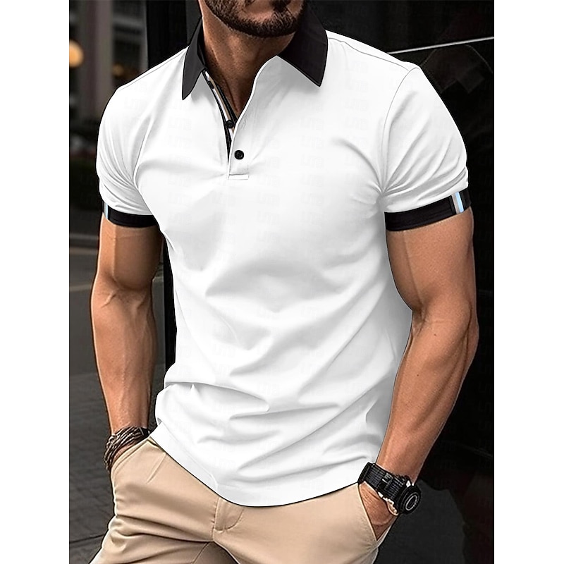 Men's Polo Shirt Work Street Classic Short Sleeves Solid / Plain Color Basic Summer Loose Fit dark brown Black White Pink Dark Navy ash-colored Polo Shirt