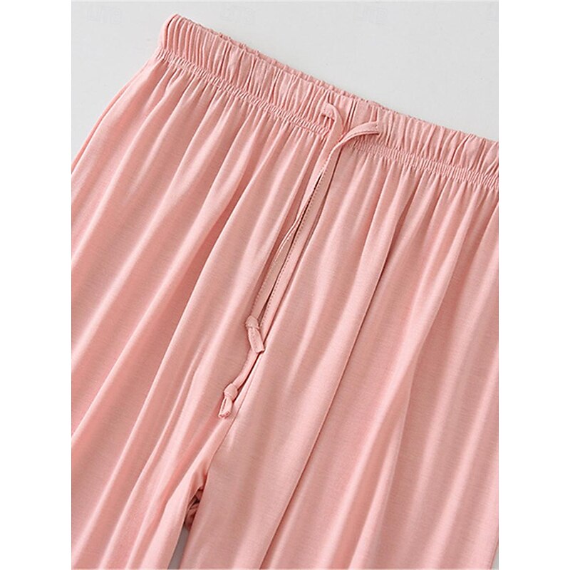 Women's Pajamas Sets Pure Color Simple Comfort Home Daily Bed Modal Breathable Crew Neck Long Sleeve T shirt Tee Pant Elastic Waist Summer Spring Home Outfits 22