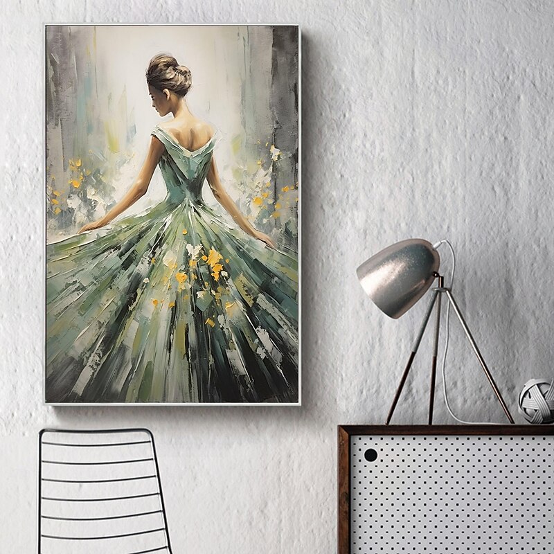 Handmade Original Dancing Girl Oil Painting On Canvas Wall Art Decor Abstract Art Green Painting for Home Decor With Stretched Frame/Without Inner Frame Painting2