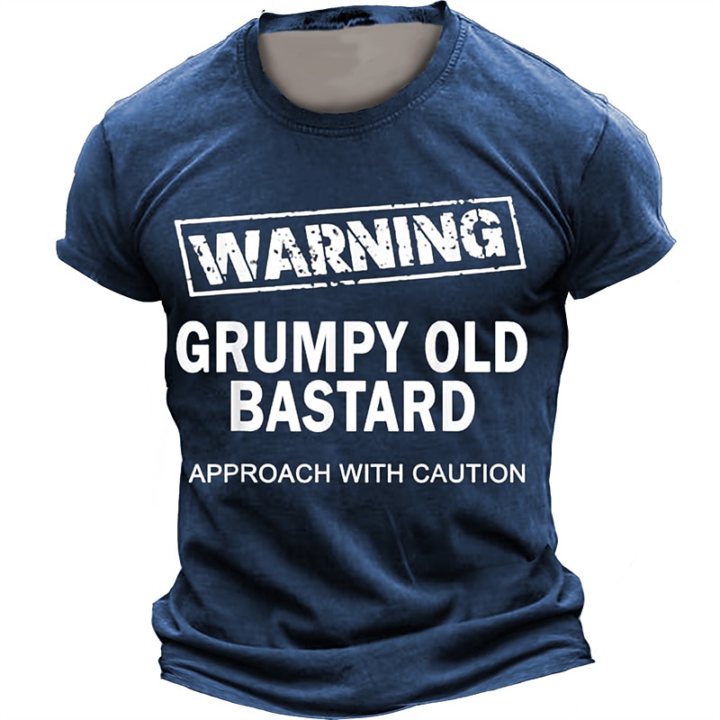 Men's Warning Grumpy Old Bastard Approach with Caution T Shirt Short Sleeve T shirt 3D Print Crew Neck Shirt Daily Designer Street Style Sports Outdoor Holiday Going out Black Brown Dark Blue Spring3