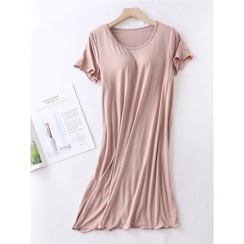 Women's Pajamas Nightgown Nightshirt Dress Pure Color Simple Comfort Home Daily Bed Modal Breathable Crew Neck Short Sleeve T shirt Tee Summer Spring Home Outfits3
