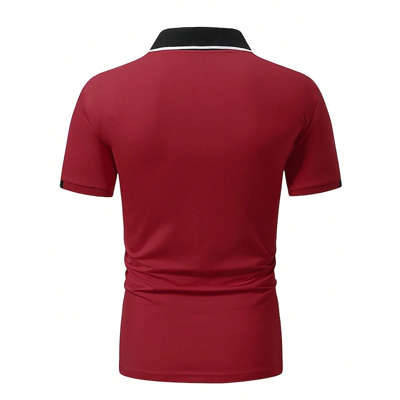 Men's Polo Shirt Button Up Polos Casual Sports Lapel Short Sleeve Fashion Basic Color Block Patchwork Summer Regular Fit Black Red Sky Blue Brown Polo Shirt4