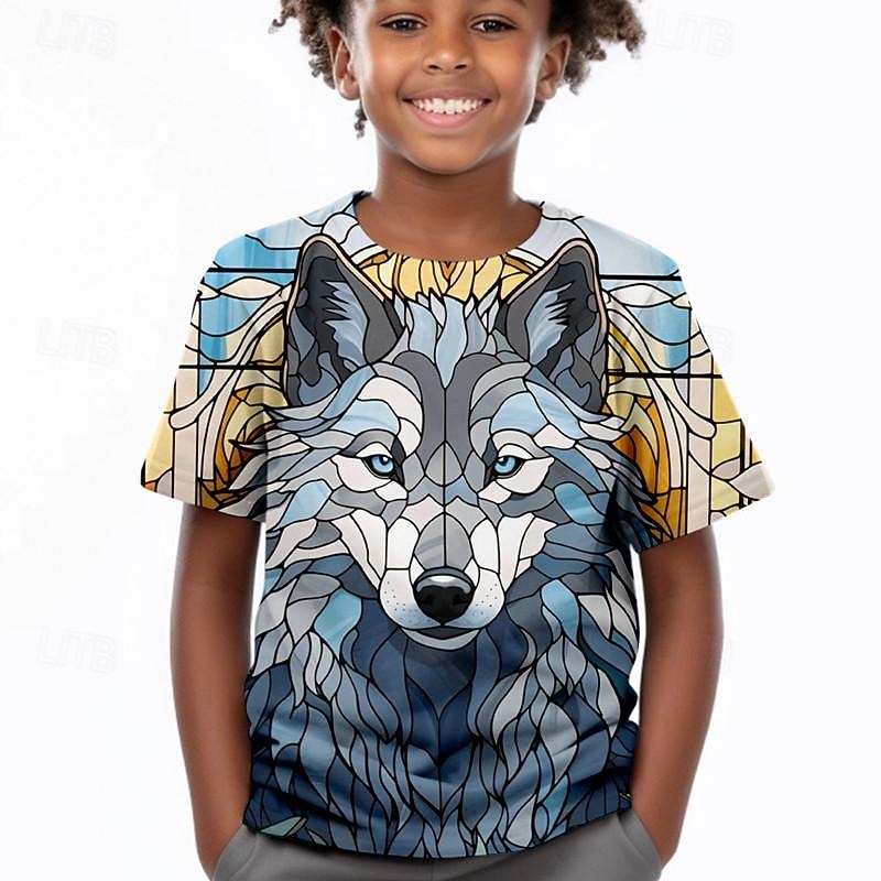 Boys 3D Wolf Tee Shirts Short Sleeve 3D Print Summer Active Sports Fashion Kids 3-12 Years Crew Neck Outdoor Casual Daily Regular Fit2