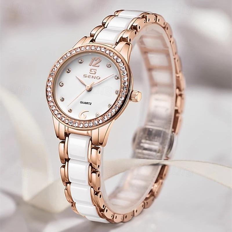 New Seno Tatsuno Brand Women'S Watches Decorative Ceramic Tiled Solid Steel Band Dial Quartz Watches Fashionable And Elegant Women'S Wristwatches