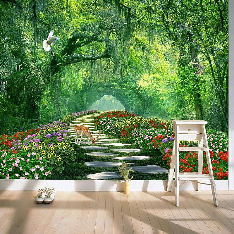 Cool Wallpapers Nature Forest Wallpaper Wall Mural Green Sticker Peel and Stick Removable PVC/Vinyl Material Self Adhesive/Adhesive Required Wall Decor for Living Room Kitchen Bathroom3