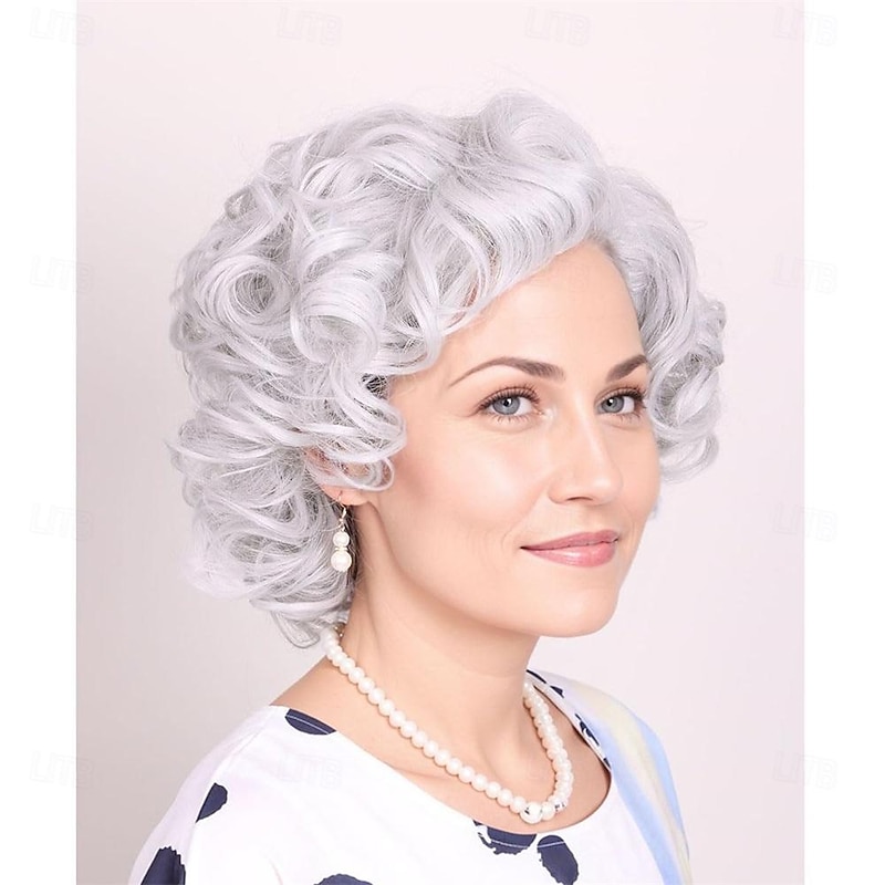 ColorGround Old Lady Granny Silver White Curly Wig 100 Days of School2