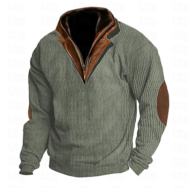 Men's Sweatshirt Apricot Navy Blue Brown Coffee Light Green Standing Collar Color Block Patchwork Sports & Outdoor Daily Holiday Corduroy Vintage Streetwear Basic Fall & Winter Clothing Apparel